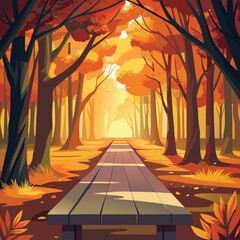 Autumn forest path bathed in golden sunlight fall walkway