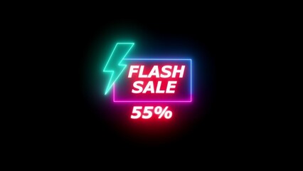 Neon flash lightning bolt and sale announcement with 55 percent discount image