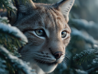 Cinematic Portrait of Lynx in Frosty Wilderness