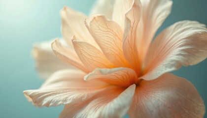 Macro shot delicate, veined flower petals in soft white, cream, beige hues. Natural bloom texture, botanical detail, soft lighting create elegant, feminine background. Abstract floral pattern offers