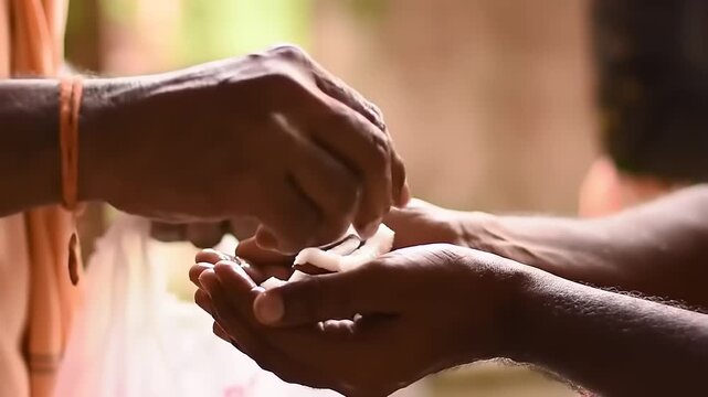 Hands exchanging offering with India.