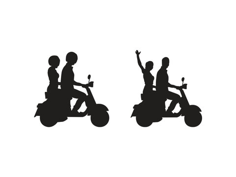 A couple joyfully riding a scooter together, experiencing freedom and adventure on a scenic journey. - Powered by Adobe