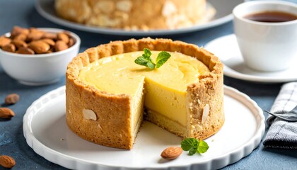 Lemon cheesecake with almonds