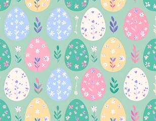 Pastel Easter egg pattern with flowers and leaves