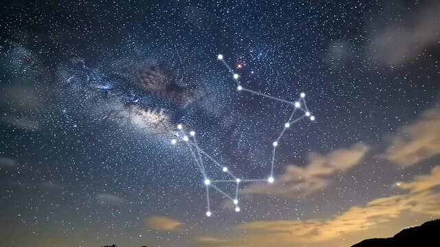 Gemini Constellation with Night Sky, and Milky Way.