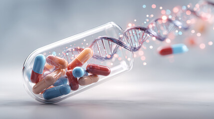 Capsules and DNA Helix in a Test Tube Illustrating Pharmacogenomics
