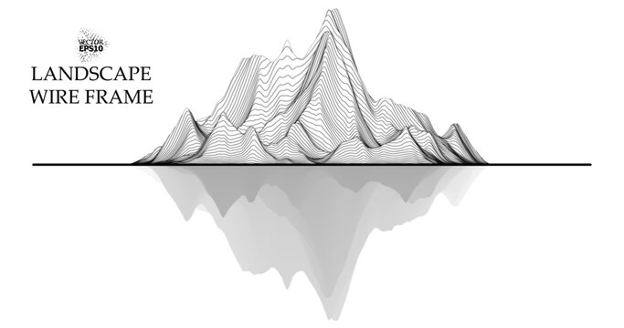 Mountain landscape in the style of wire-frame. The cosmic landscape of another planet