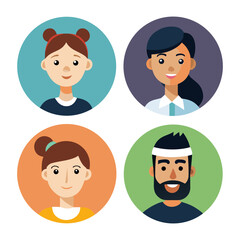 Diverse group of people avatars in circular frames isolated on white background silhouette