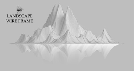 Mountain landscape in the style of wire-frame. The cosmic landscape of another planet