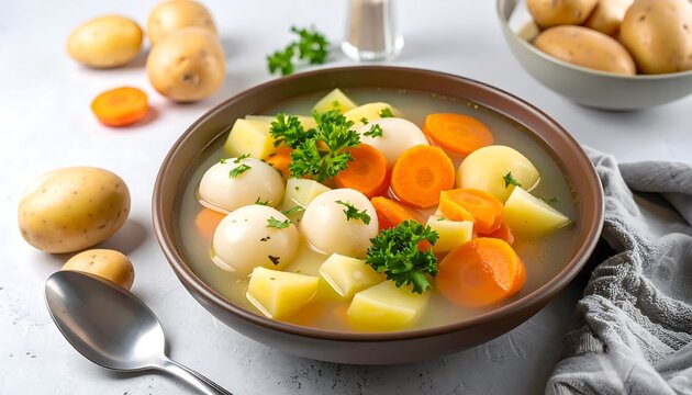 Hearty potato and carrot soup in a bowl