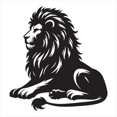 Obraz premium siting ferocious lion Silhouette Vector Art, and Graphic, vector black color silhouette 