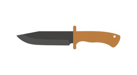 Isolated illustration of a knife with a dark blade and tan handle on white