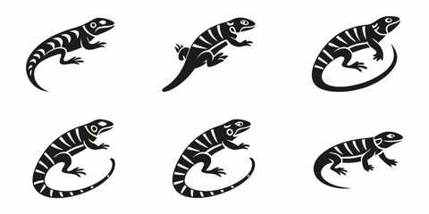 Stylized Black Lizard Illustrations Set.