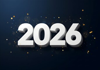 Large white 2026 text on dark blue starry night background with golden sparkles, ideal for New Year 2026 celebrations and future concepts