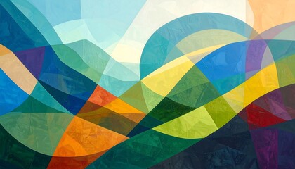 Fototapeta premium Abstract landscape with layered geometric shapes and vibrant colors