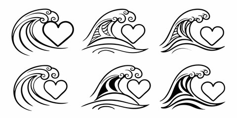 Stylized Heart Wave Designs Collection.