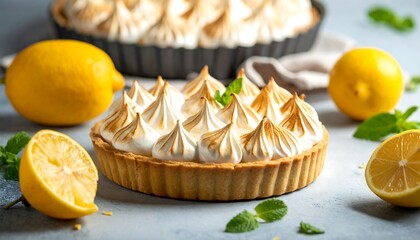 Lemon meringue pies on a countertop