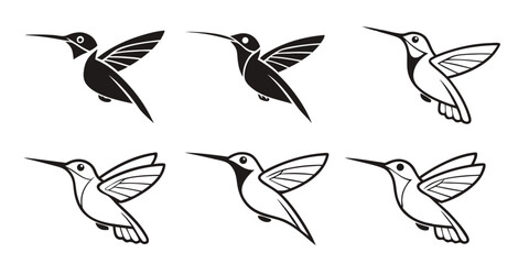 Stylized Hummingbird Silhouettes in Flight.