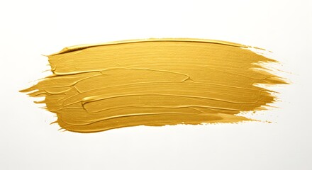 A golden paint stroke on a white background showing texture and brush marks in a smooth and even layer