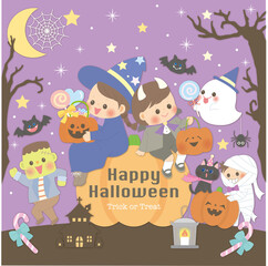 ハロウィン かぼちゃ の上の 子供たち とおばけ