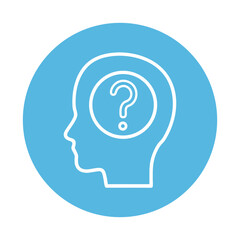 Conceptual icon of a human head profile with a question mark inside a bright blue circle