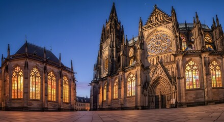 St vitus cathedral in prague at dusk, a magnificent gothic architectural masterpiece