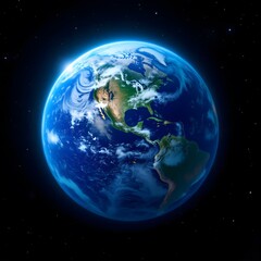 Vibrant Blue Earth Sphere Glowing in Deep Space Cosmic Background