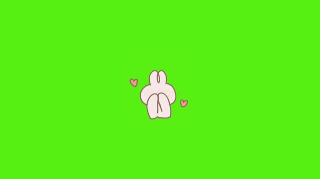 Adorable animated bunny character blushing and feeling shy with hearts and cute swirls, perfect for expressing bashfulness and affection in digital content