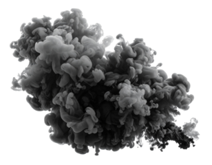 Schwarze Rauchwolke isoliert auf weißem Hintergrund – Freisteller mit transparentem Hintergrund