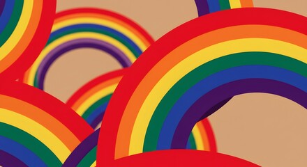 A collection of rainbow arcs overlapping each other against a light brown colored background design art