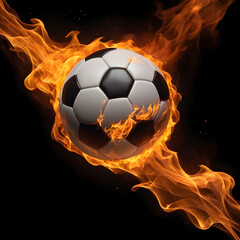 Fototapeta premium Soccer Ball on Fire Isolated on Black Background with Flames