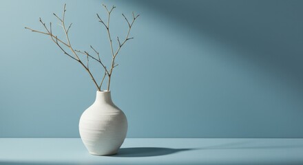 Minimalist Still Life with White Vase and Dry Branches
