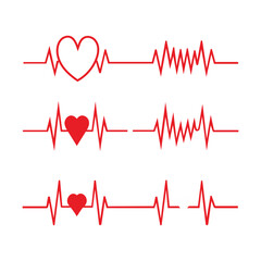 Artistic heartbeat ekg lines with red hearts representing life and health vital signs
