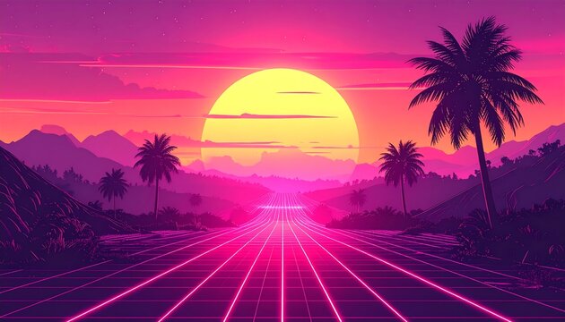 Retro futuristic road scene