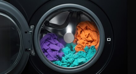 Modern Washing Machine with Colorful Clothes Inside
