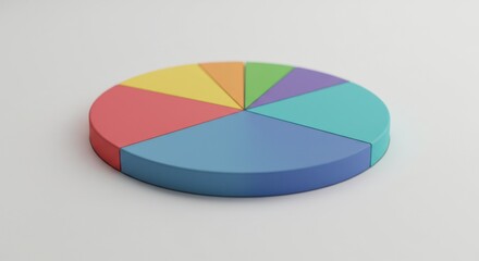 3D Pastel Colored Pie Chart for Business Data Visualization, Isolated on a White Background
