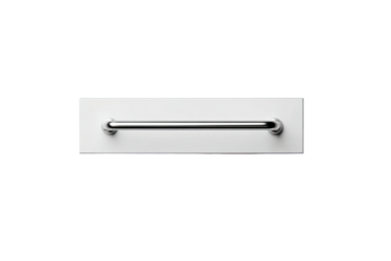 Chrome drawer pull, white background, studio shot, hardware