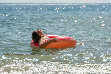 Woman Float Ocean Relaxing Summer Beach