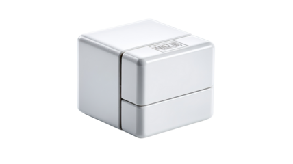 White cube device, studio shot, clean background, tech product (1)