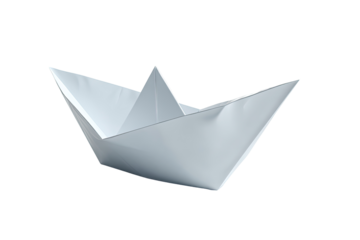 Simple origami paper boat.  A single, white, paper boat, folded in a classic origami style.  Crisp, clean lines.  Solid white color.  Minimalist design