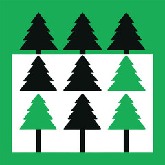 Obraz premium Six Black And Three Green Christmas Trees On A Green Border