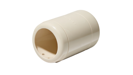 Cream plastic pipe fitting, isolated, studio, background, plumbing