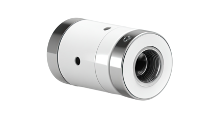 White cylindrical rotary actuator, studio shot,  industrial background, automation