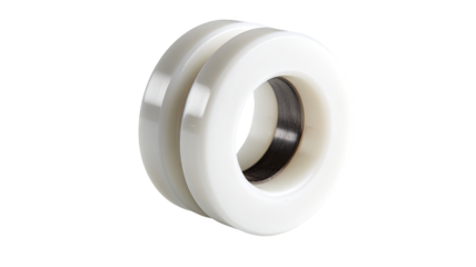 White ceramic rotary shaft seal, close-up, industrial background, engineering