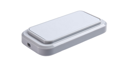 White wireless doorbell button; indoor; close-up; blank; smart home