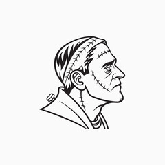 Stylized line art frankenstein head icon featuring classic monster elements in a monochromatic palette suitable for thematic design projects