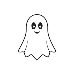 A spooky line art ghost icon with expressive wide open eyes perfect for halloween and themed designs