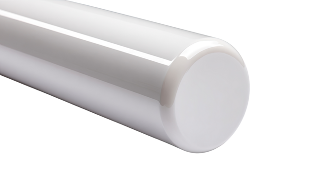 White cylindrical rod end cap, close-up studio shot, industrial background, product photography