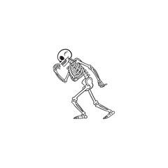 Spooky line art skeleton icon with detailed bones and a haunting outline for halloween or medical themes