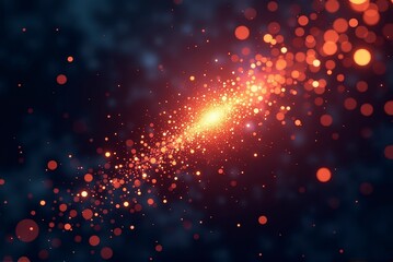 Fototapeta premium Golden sparkling particles create a festive light trail on a dark background, evoking holiday cheer.